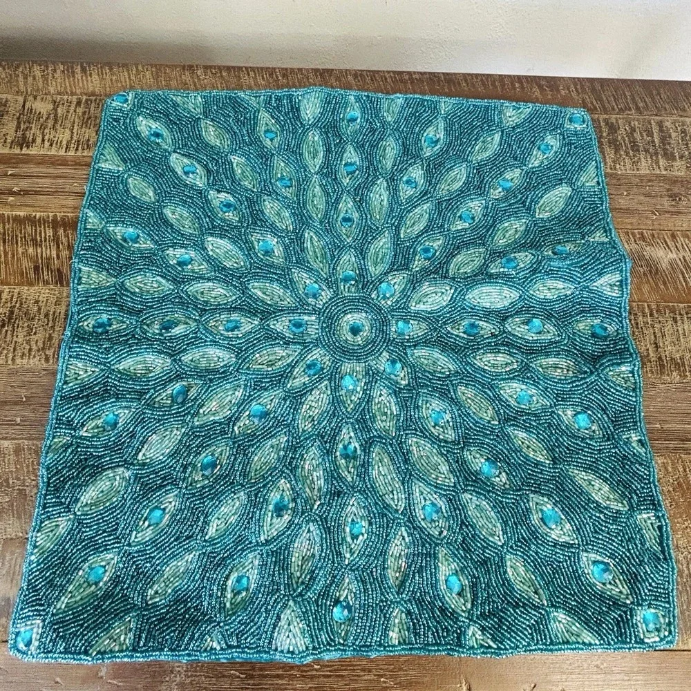 Boho Beaded Peacock Throw Accent (2) Pillow Cases 15